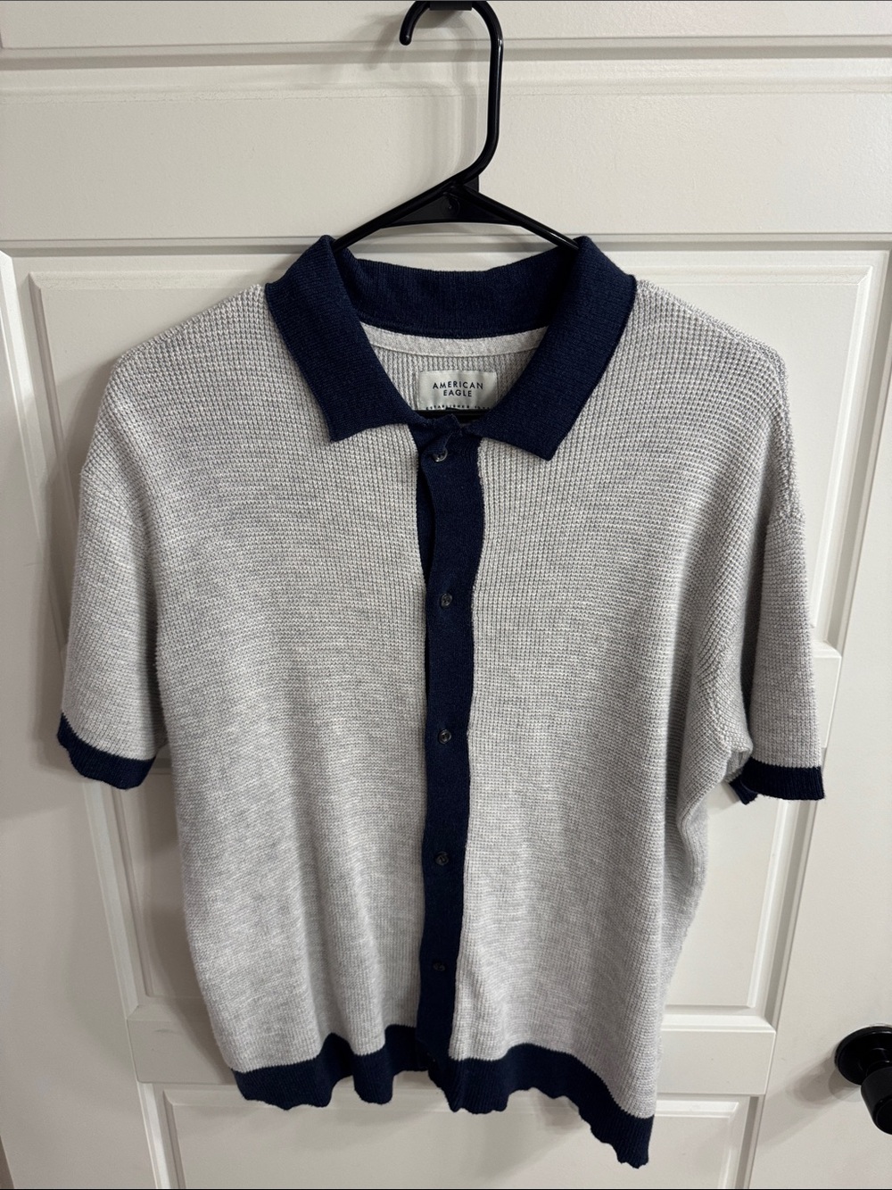 American Eagle Sweater Polo with Navy Trim - Light Gray & Navy